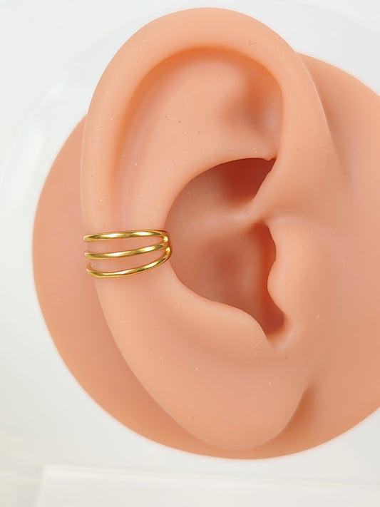 Ear Cuff acciaio dorato 3 fili lisci