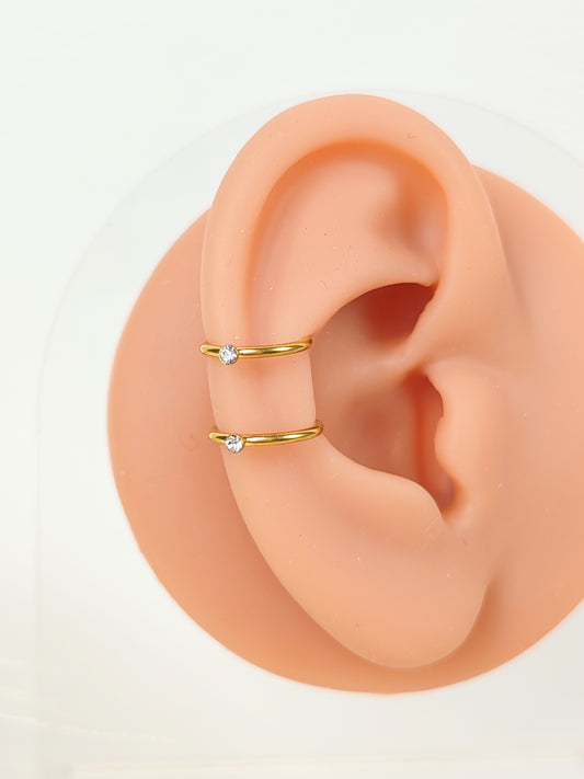 Ear Cuff acciaio dorato doppio con brillantini