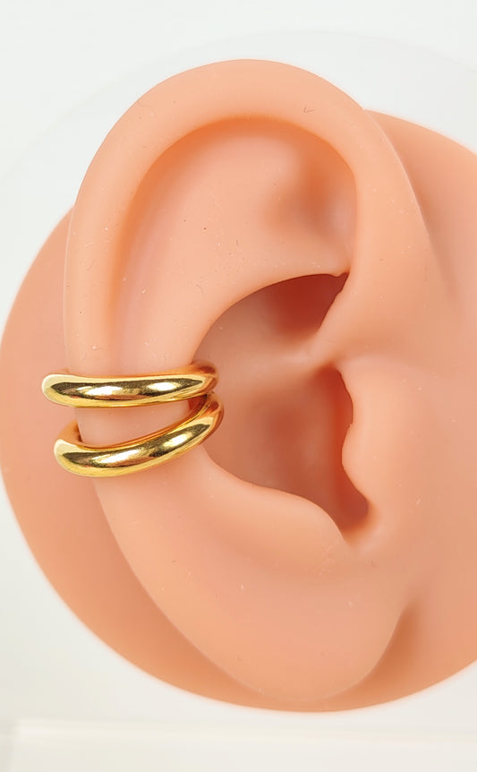 Ear Cuff acciaio dorato doppio cerchio big