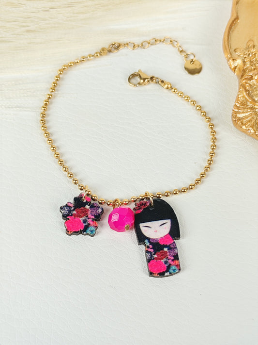 Bracciale acciaio Kokeshi ciclamino