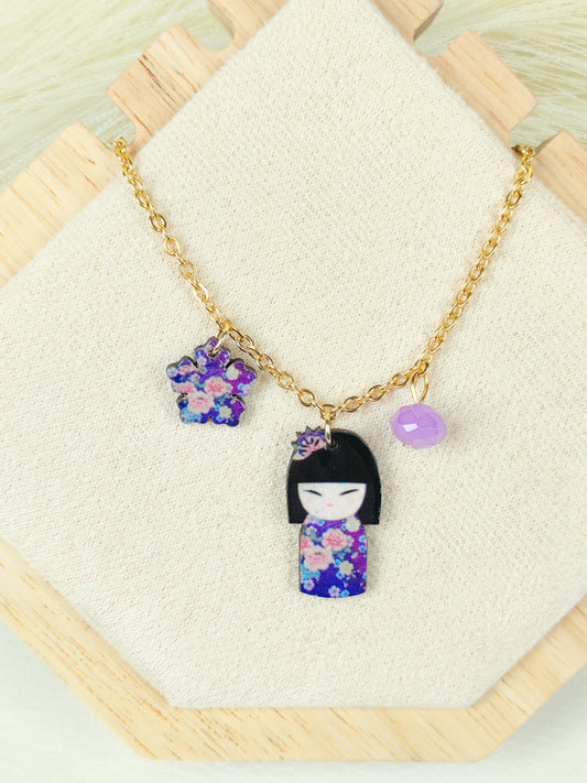 Collana in acciaio Kokeshi Viola