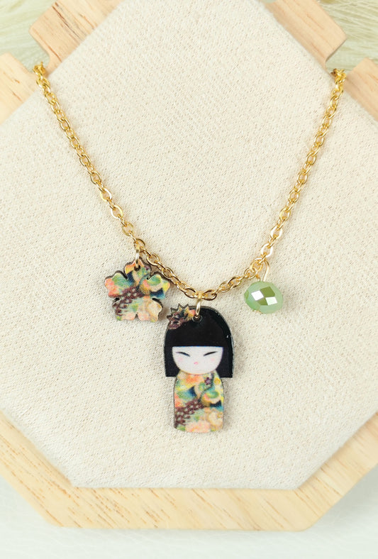 Collana in acciaio Kokeshi Verde