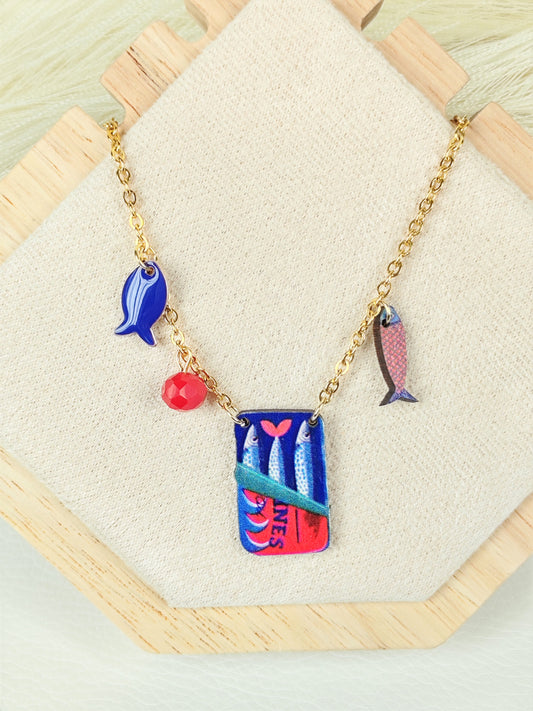 Collana in acciaio Sardine Blu