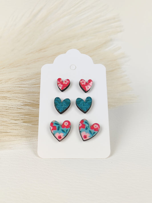 Tris Orecchini Cuoricini Rosa azzurro