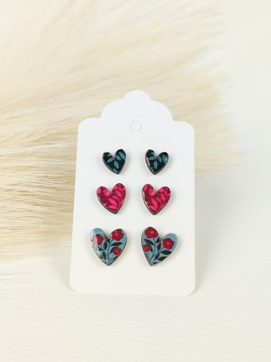 Tris Orecchini Cuoricini Petrolio Vinaccia