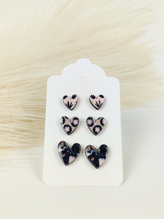 Tris Orecchini Cuoricini Black