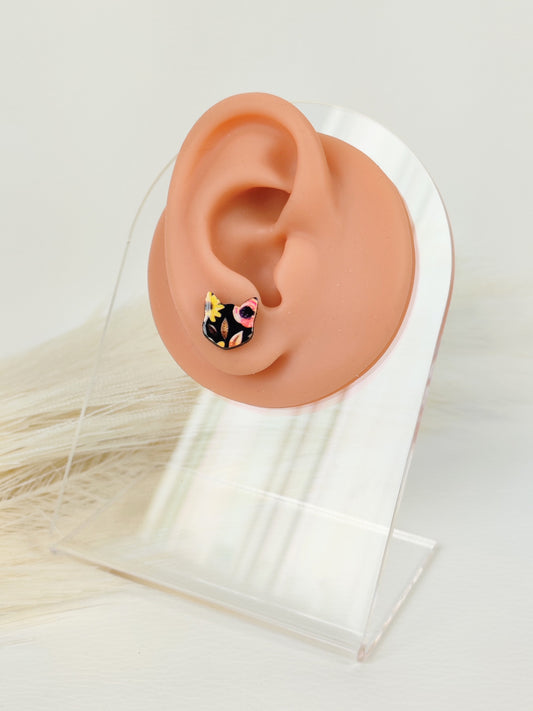 Orecchini a lobo Gatto nero floreale