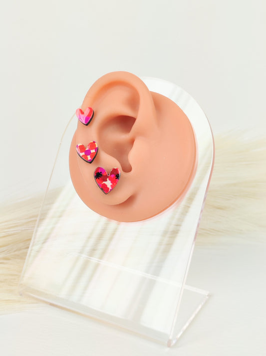 Tris Orecchini Cuoricini Rosso Fucsia