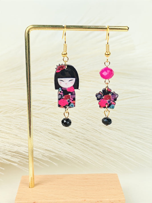 Orecchini Kokeshi fucsia