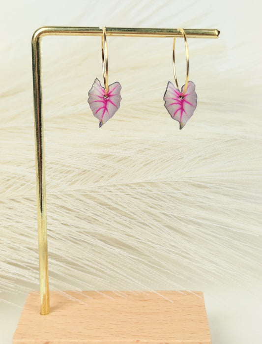 Orecchini a cerchio foglia rosa