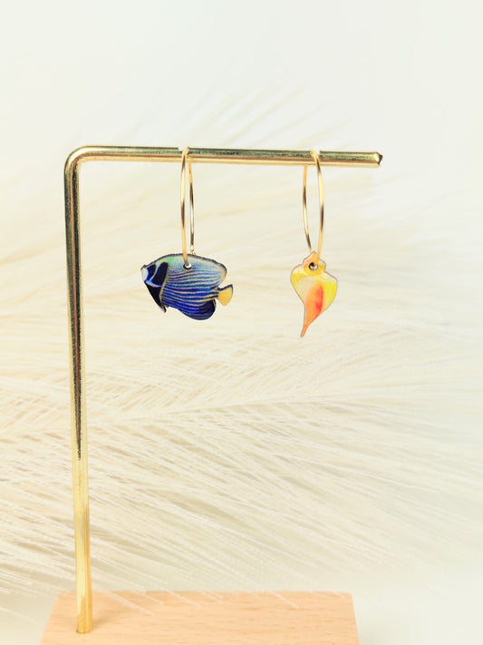 Orecchini a cerchio pesciolino blu