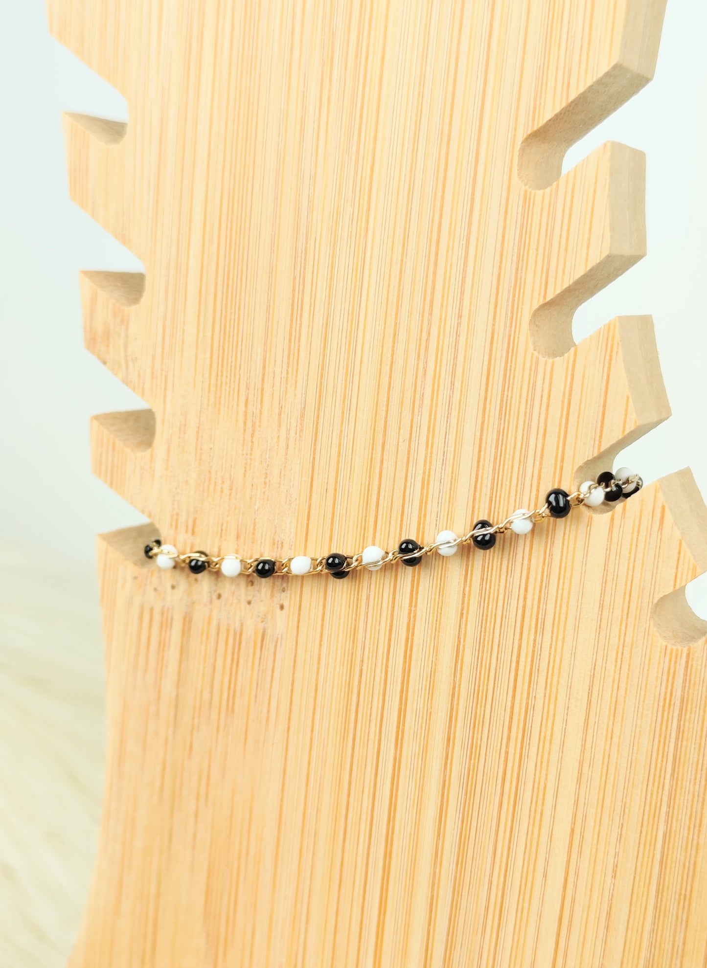 Cavigliera in acciaio perline Black&White