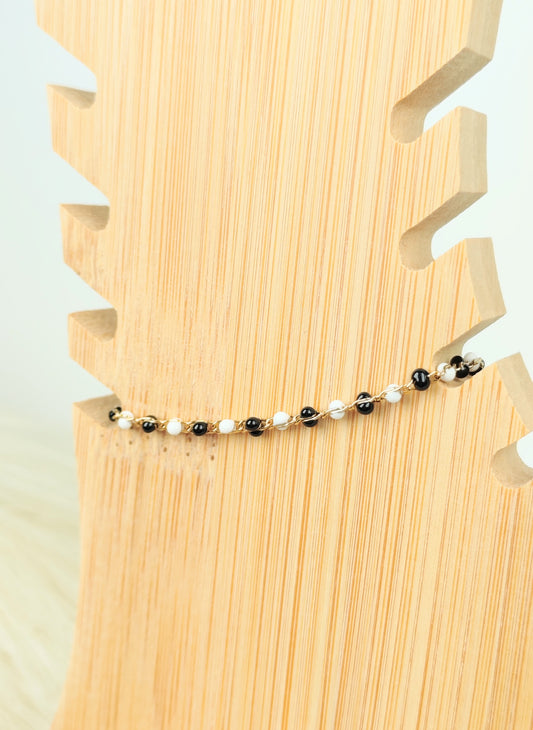 Cavigliera in acciaio perline Black&White