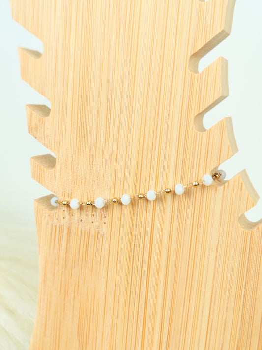 Cavigliera in acciaio perline bianche