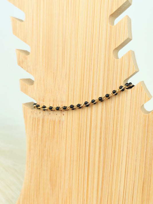 Cavigliera in acciaio perline nere