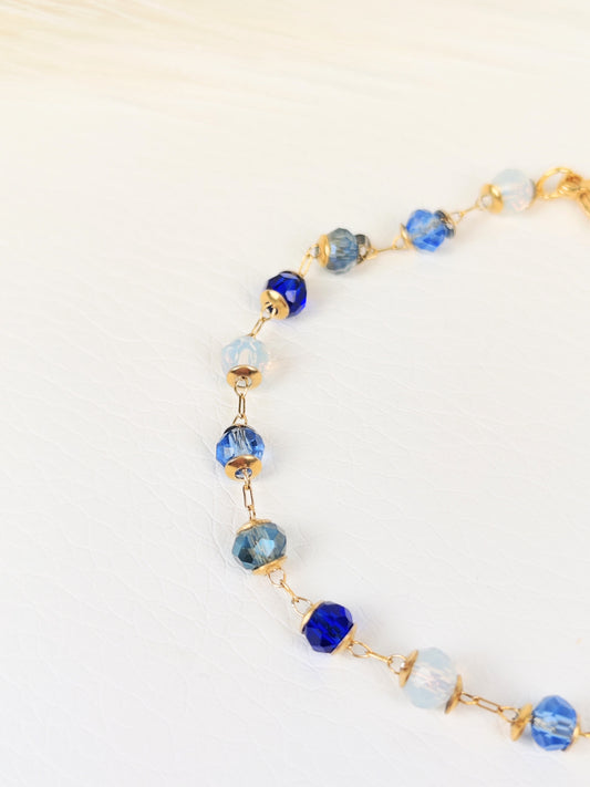 Bracciale acciaio cristalli blu azzurro 4 mm