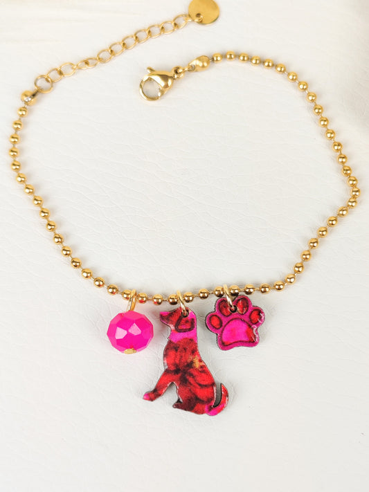 Bracciale acciaio Cane Fucsia