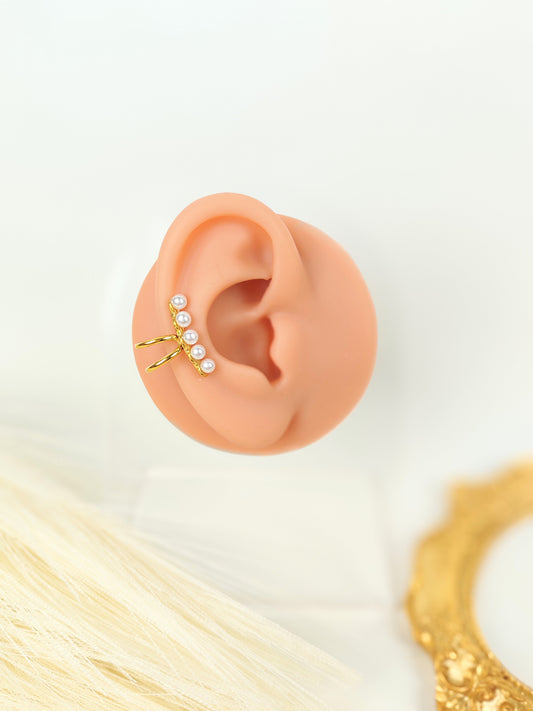 Ear Cuff acciaio dorato con perle bianche