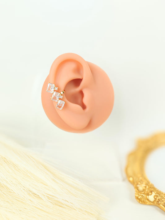 Ear Cuff acciaio dorato con zirconi squadrati