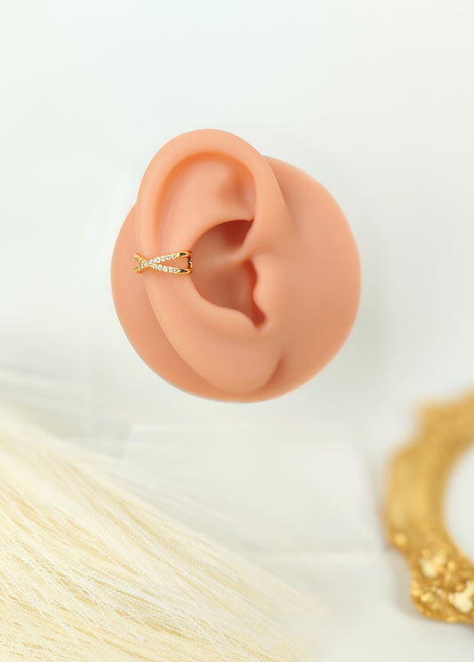 Ear Cuff acciaio dorato incrociato