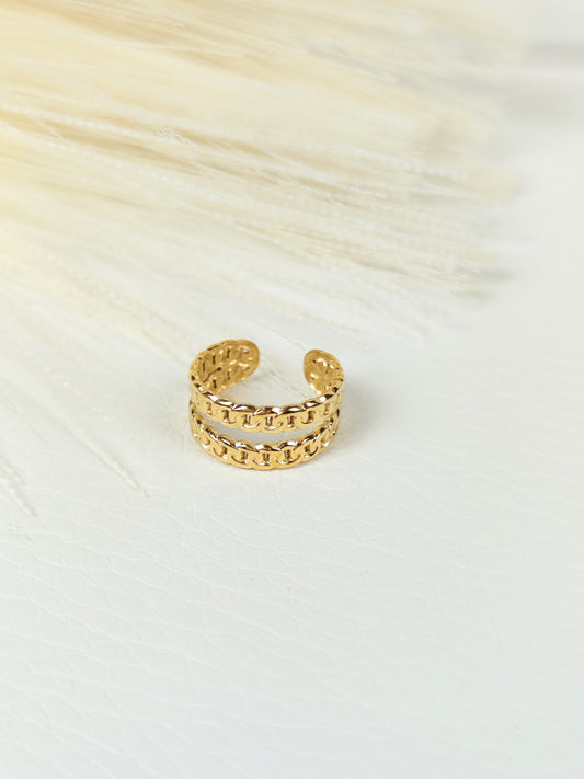 Ear Cuff acciaio dorato incrociato doppia catenina
