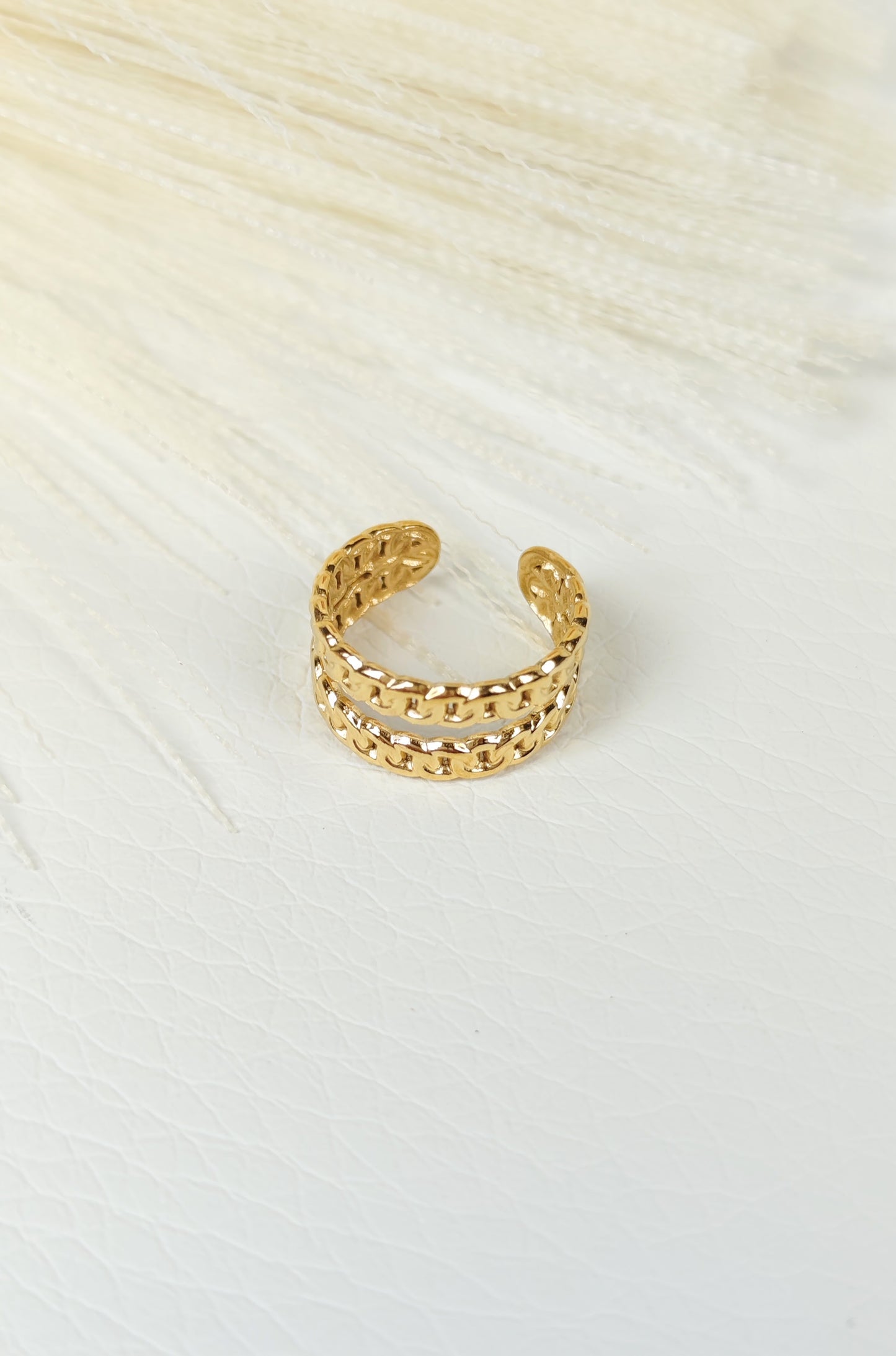Ear Cuff acciaio dorato incrociato doppia catenina