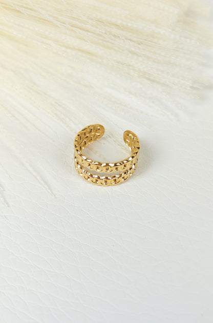 Ear Cuff acciaio dorato incrociato doppia catenina