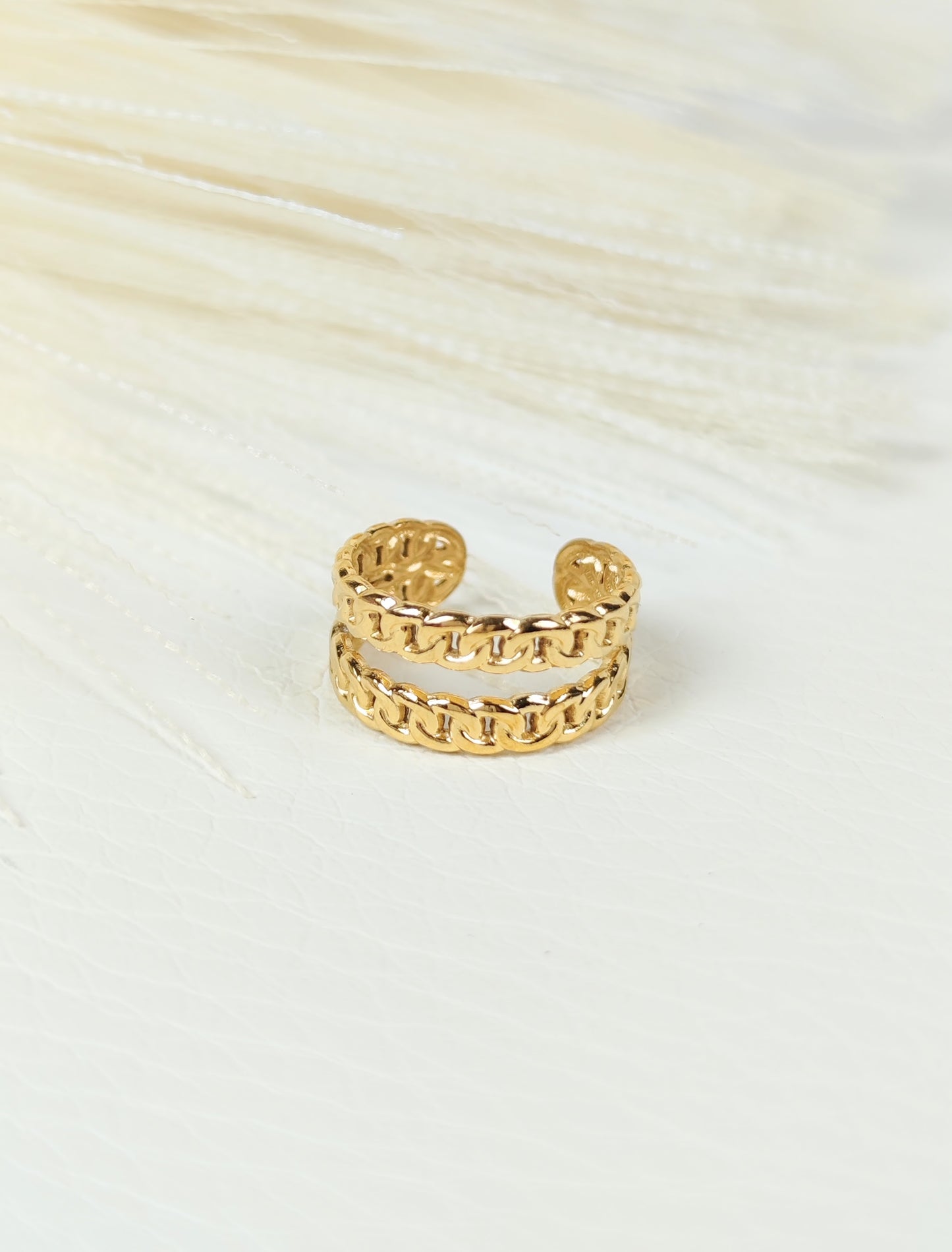Ear Cuff acciaio dorato incrociato doppia catenina