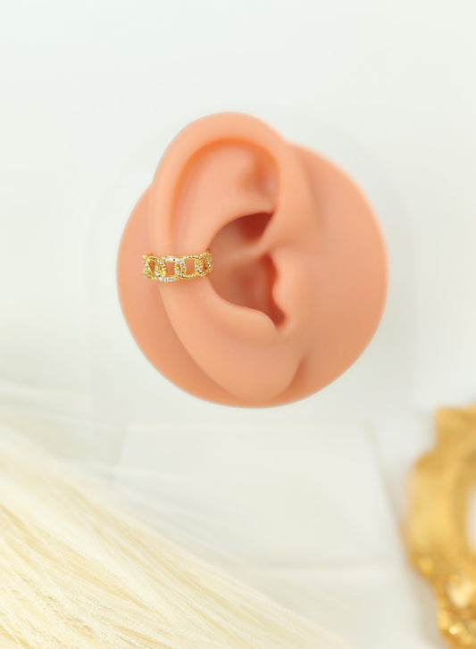 Ear Cuff acciaio dorato incrociato catena zirconi