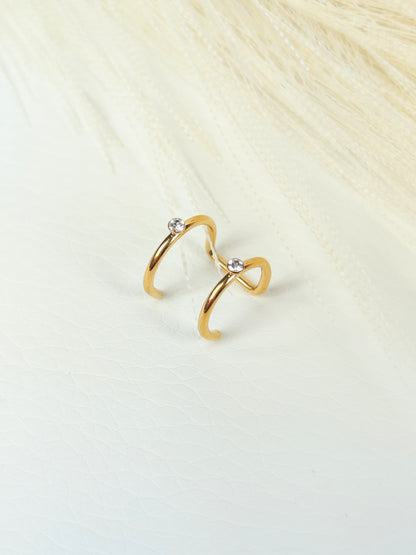 Ear Cuff acciaio dorato doppio con brillantini