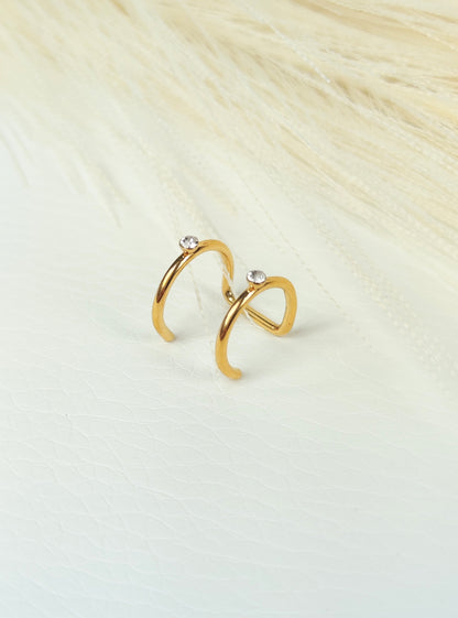 Ear Cuff acciaio dorato doppio con brillantini