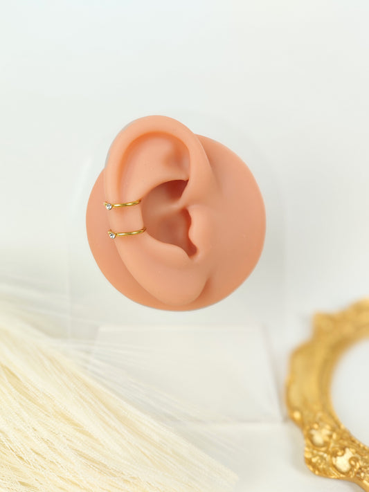 Ear Cuff acciaio dorato doppio con brillantini
