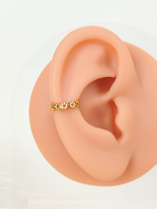 Ear Cuff acciaio dorato fiorellini