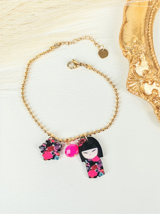 Bracciale acciaio Kokeshi ciclamino