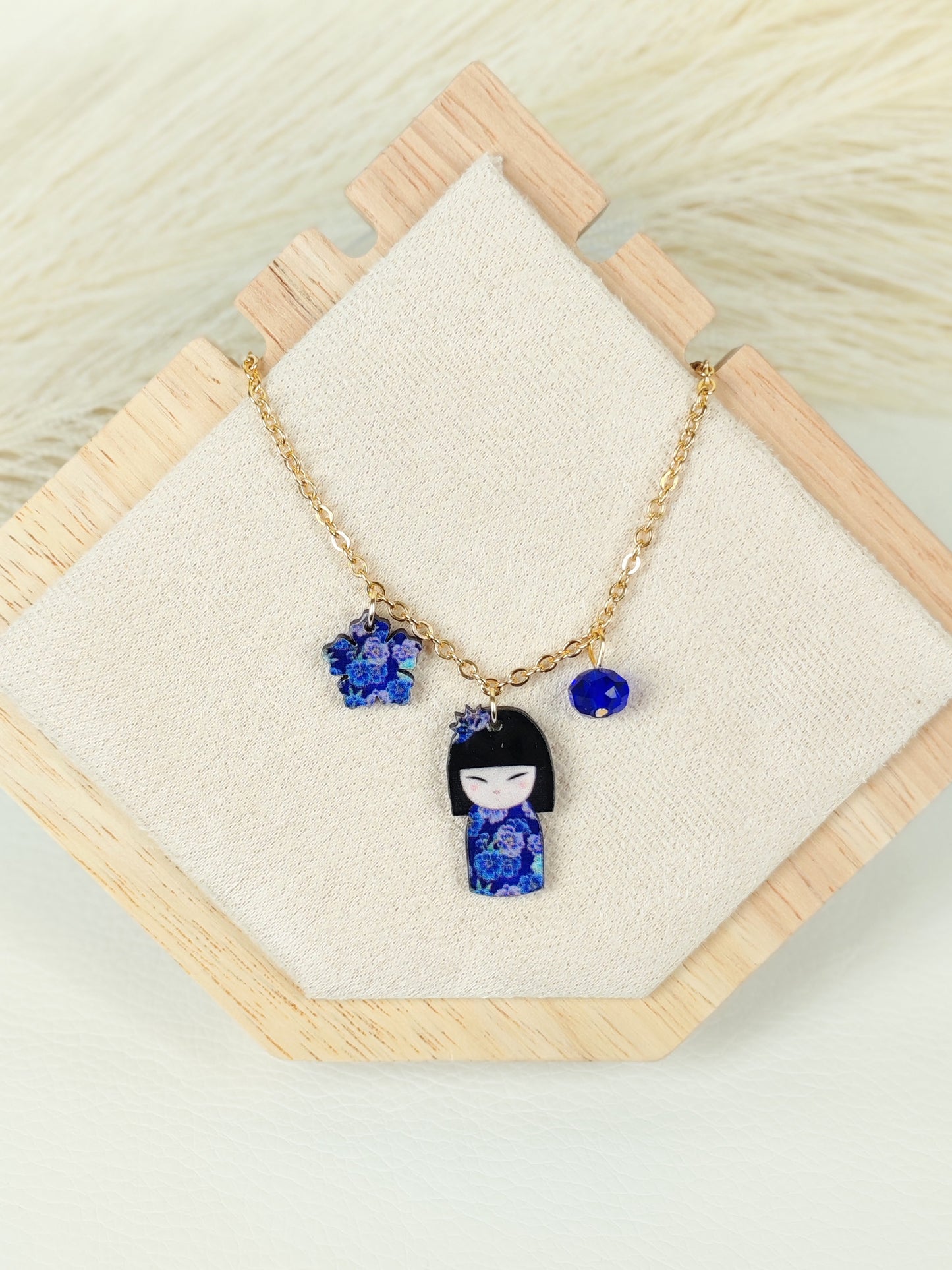 Collana in acciaio Kokeshi Blu