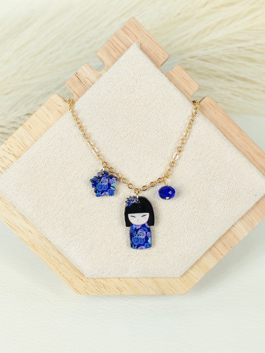 Collana in acciaio Kokeshi Blu