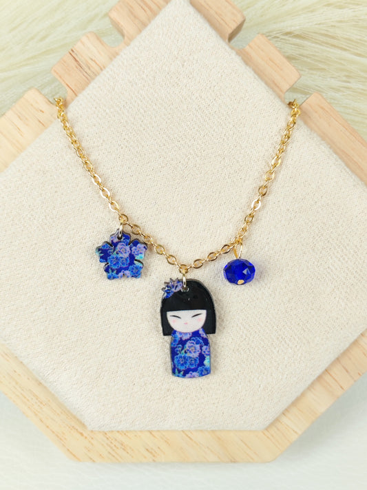 Collana in acciaio Kokeshi Blu