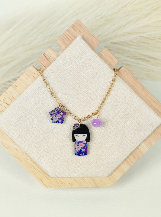 Collana in acciaio Kokeshi Viola