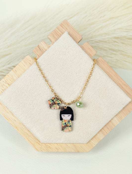 Collana in acciaio Kokeshi Verde