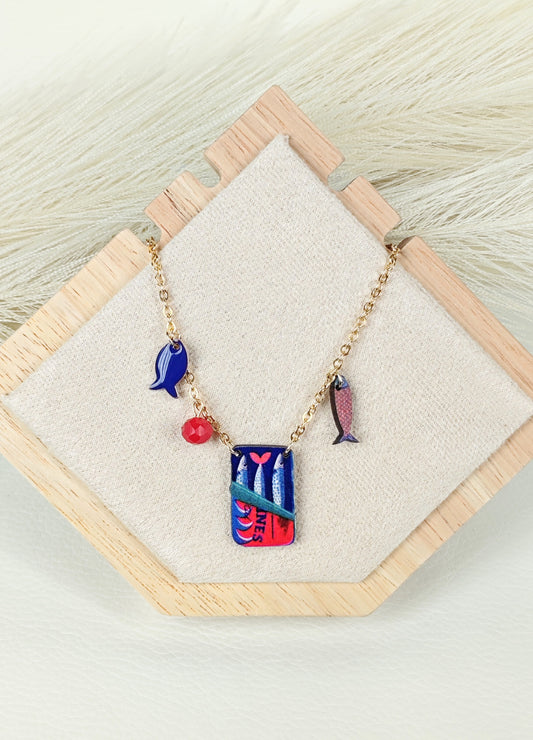 Collana in acciaio Sardine Blu