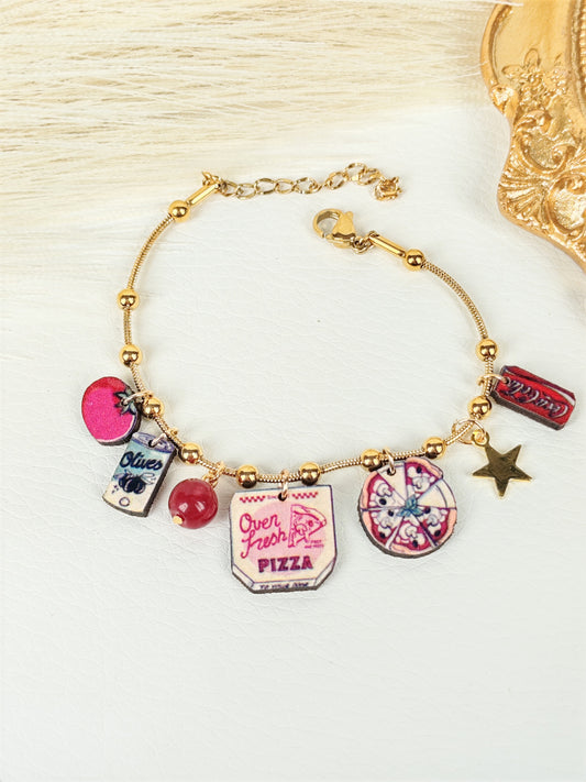Bracciale acciaio "I love pizza"