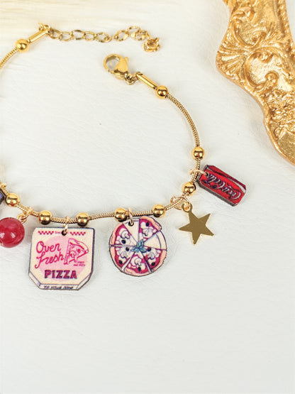Bracciale acciaio "I love pizza"
