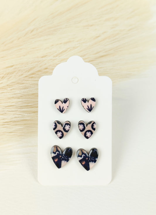 Tris Orecchini Cuoricini Black