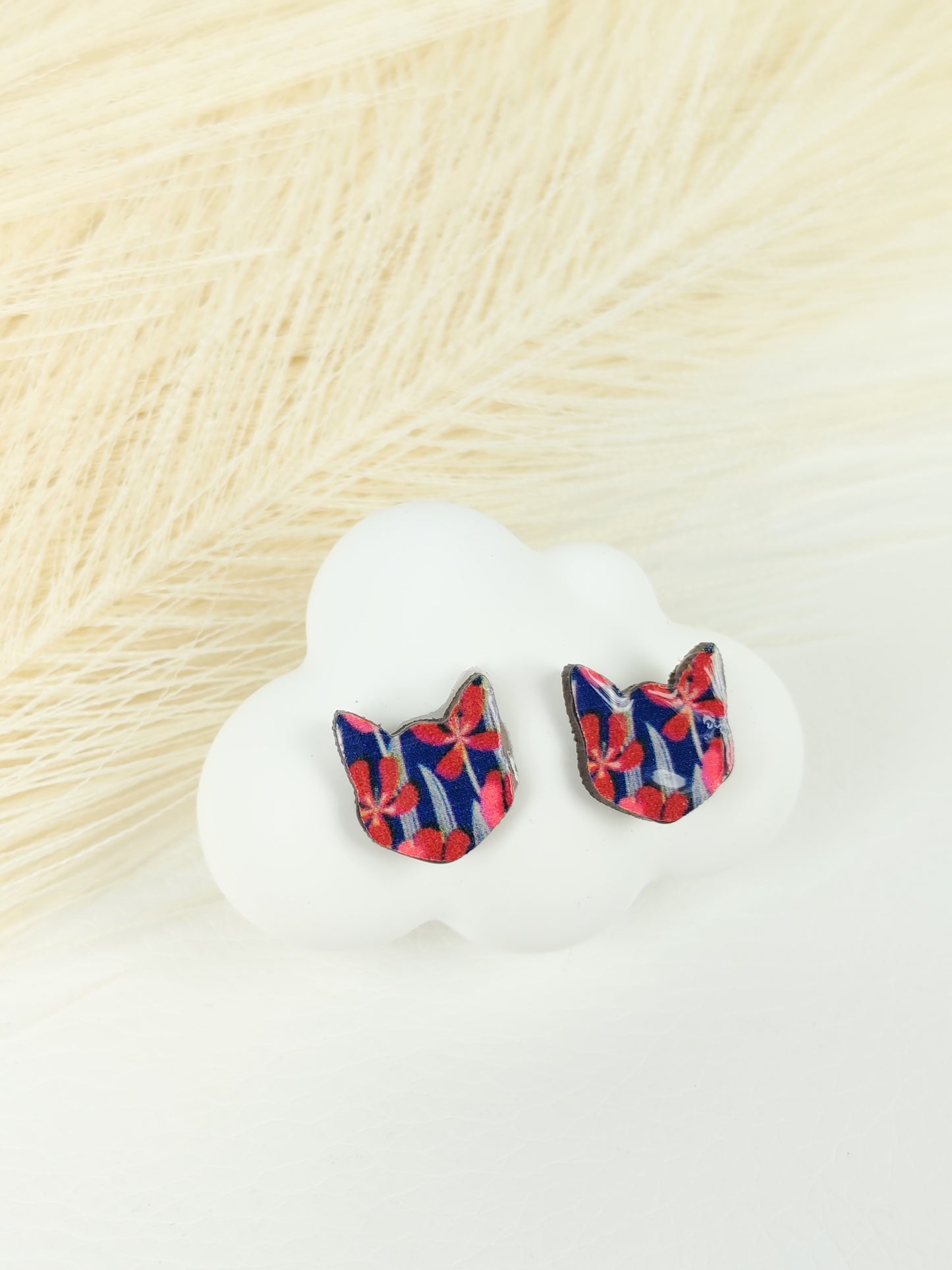 Orecchini a lobo Gatto blu&rosso