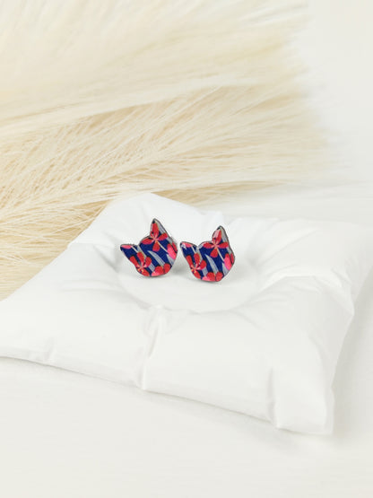 Orecchini a lobo Gatto blu&rosso
