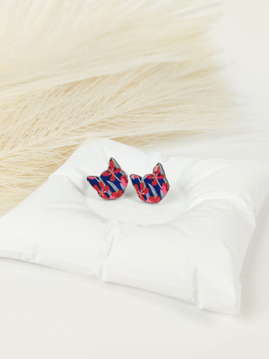 Orecchini a lobo Gatto blu&rosso