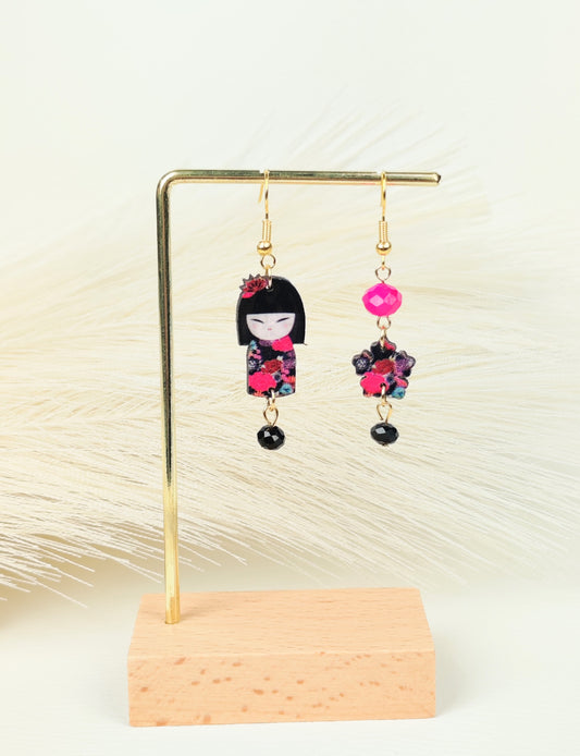 Orecchini Kokeshi fucsia