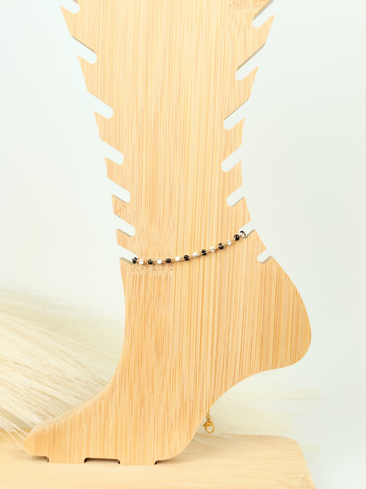 Cavigliera in acciaio perline Black&White
