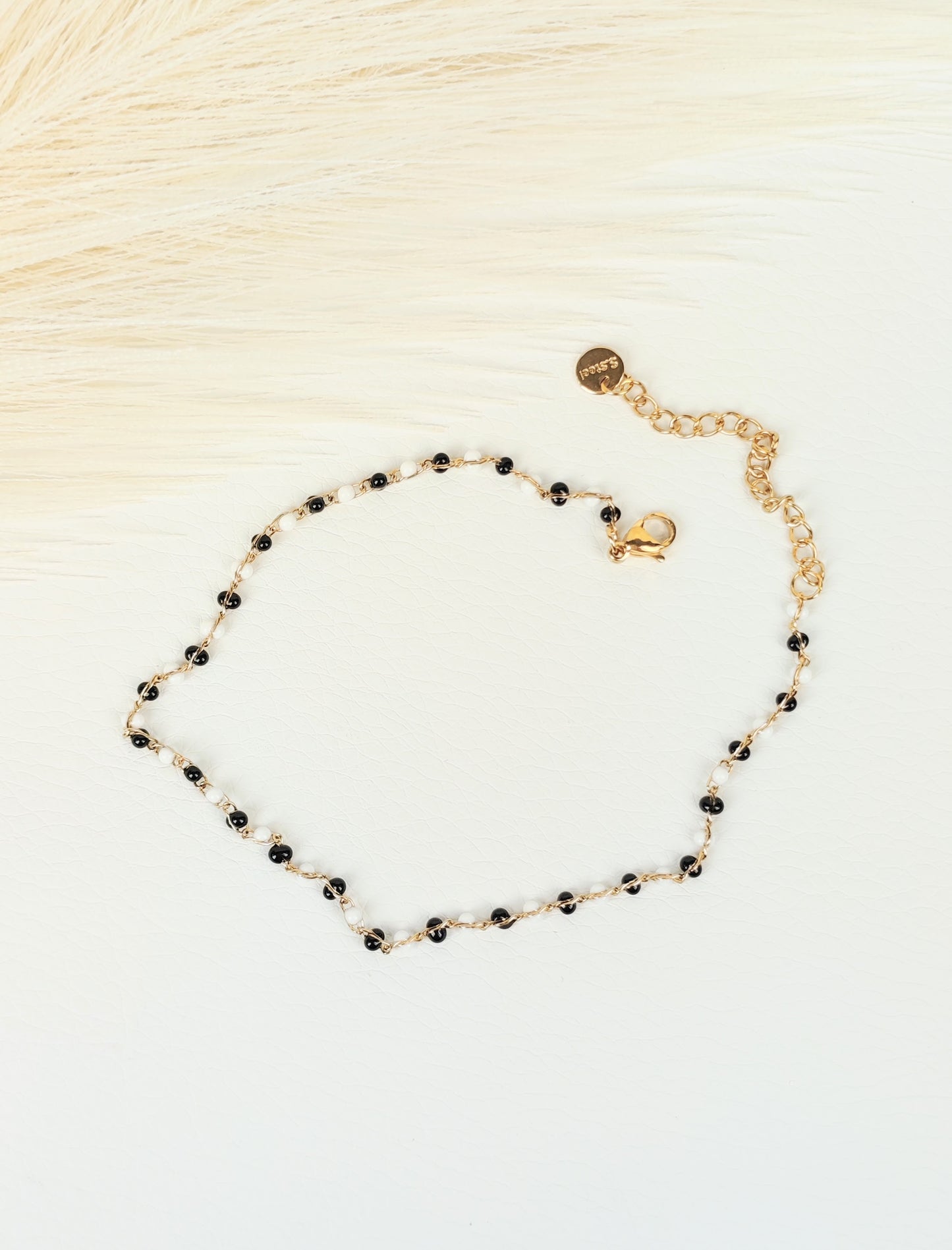 Cavigliera in acciaio perline Black&White