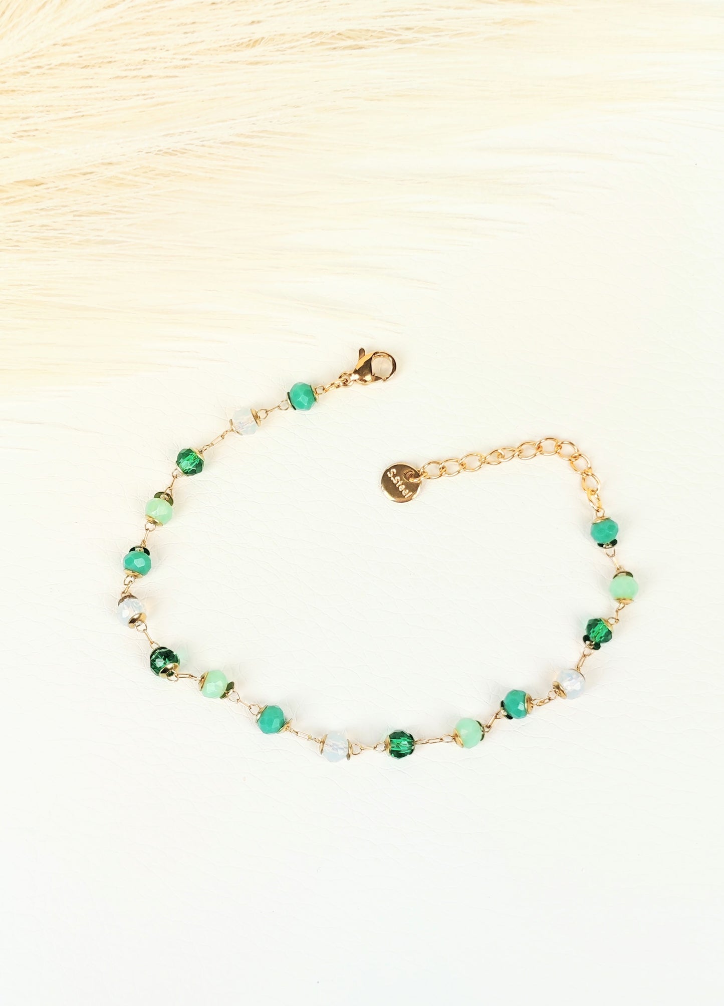 Bracciale acciaio cristalli verde turchese 4 mm
